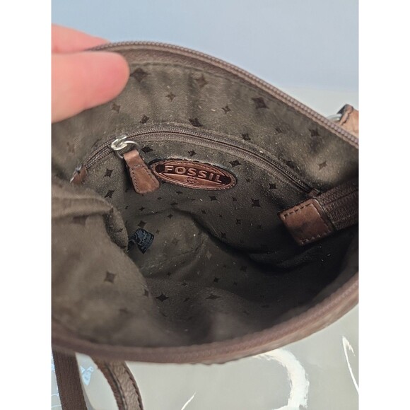 Fossil Snakeskin Embossed Leather Crossbody Adjustable Purse Brown Trim 7 X 8 - Picture 10 of 13